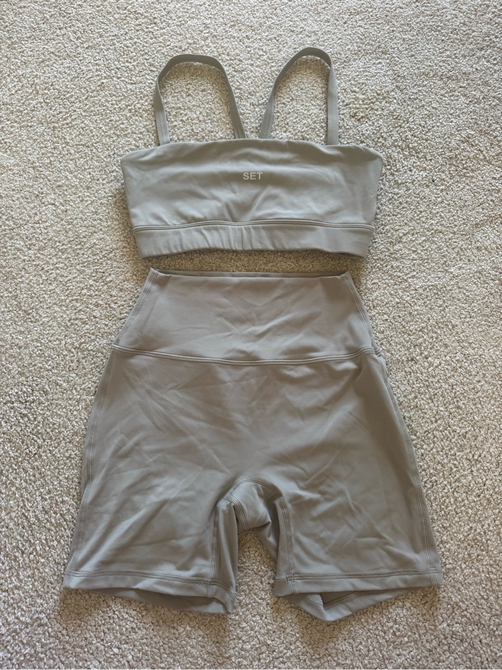 SET Active High-Rise Bike Shorts and Crop Tank in tan